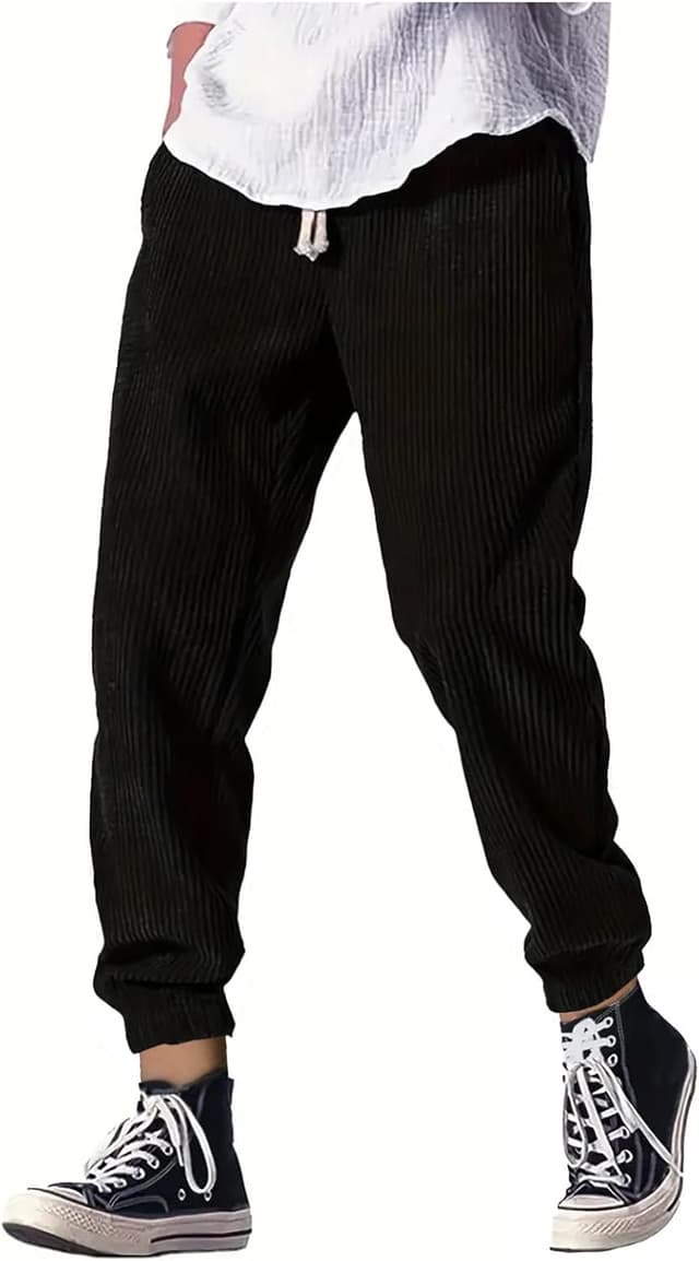 Detalle de Pantaloni baggy uomo in velluto a coste con vita elasticizzata e cordino