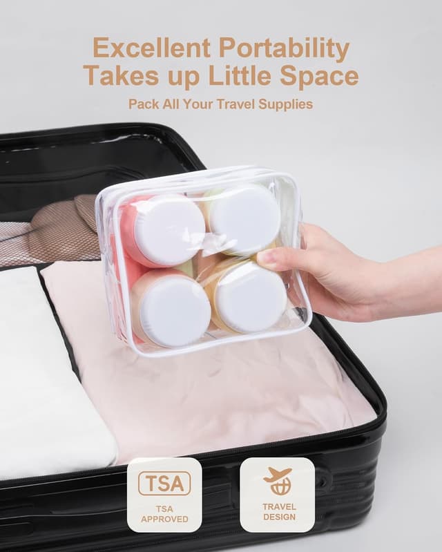 Detalle de Mrsdry Travel Bottles for Toiletries 8 Pack (3oz TSA-Approved) with Clear Travel Essentials Bag