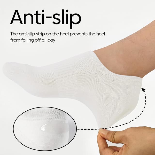 Detalle 2 de YORJOSOX Men’s No Show Trainer Socks (6–9 / 9–12), Low Cut Cotton with Silicone Grips – 5 Pairs
