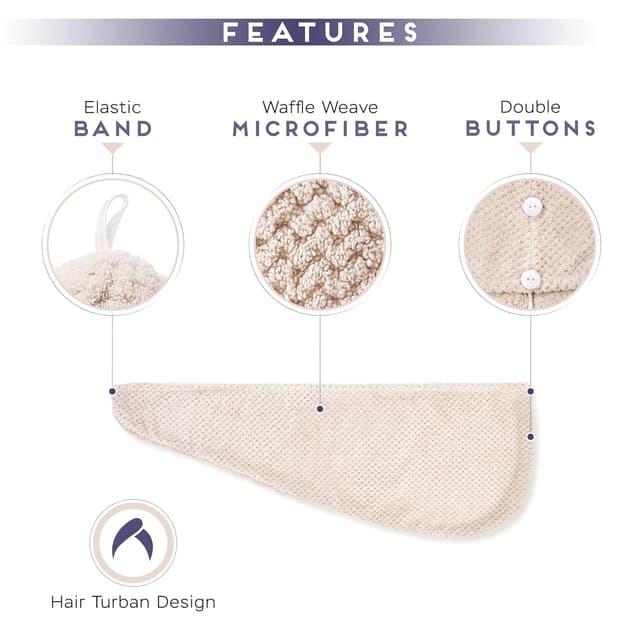 Detalle de SimpleField Microfiber Hair Towel Wrap 2-pack 🧖♀