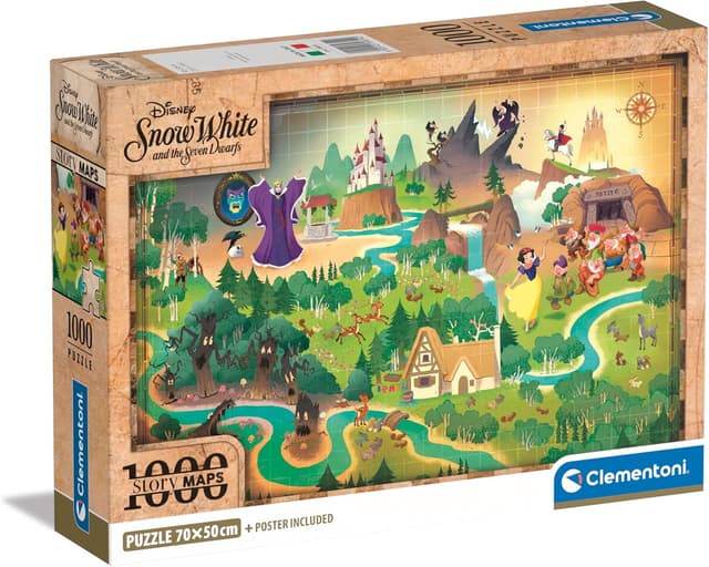 Detalle de Clementoni Disney Story Maps Biancaneve 1000 pezzi (39814) puzzle adulti con poster, 70 x 50 cm