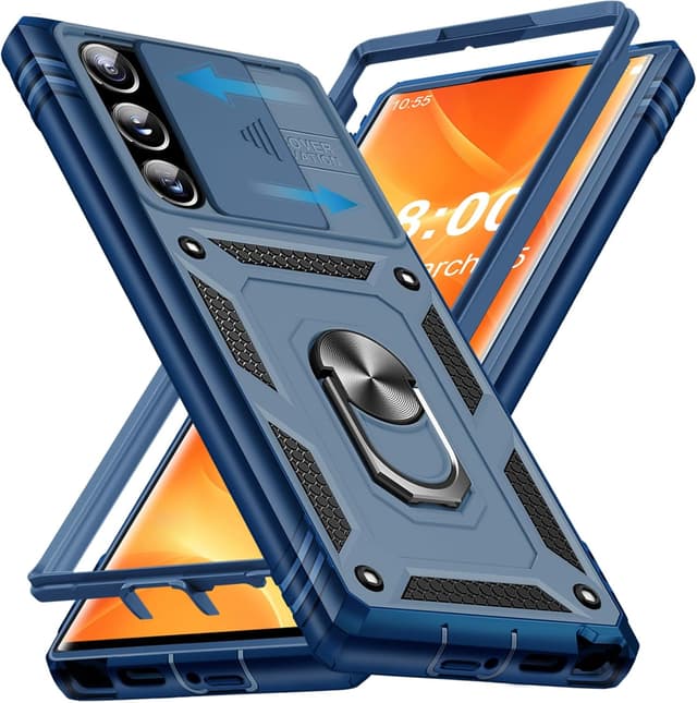 Detalle de Giyer Handyhülle für Samsung Galaxy S23 Ultra 5G mit 360° drehbarem Metall-Ring-Ständer (blau)