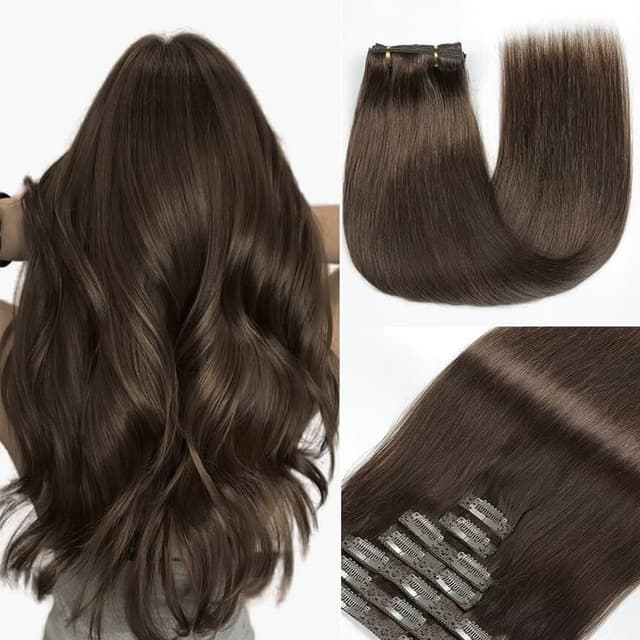 Detalle de GUDOZO Clip-in Echthaar-Extensions (7 Clips, 50 cm, 120 g) Schokoladenbraun – unsichtbare Skin-Weft für natürliches Längen- & Volumen-Plus