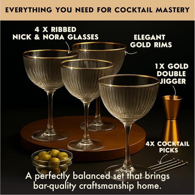 Thumbnail 1 de VEMACITY Ribbed Nick and Nora Glasses 5.4oz