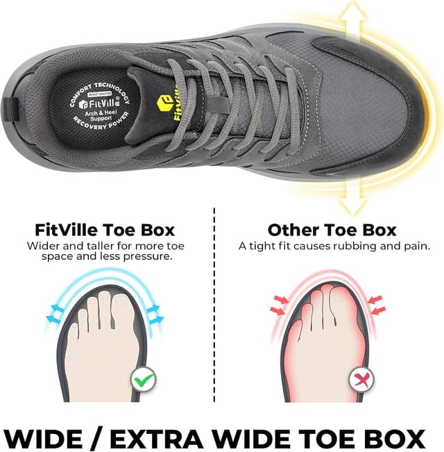 Detalle de FitVille Wanderschuhe Herren „Extra Breit“ – wasserdicht, rutschfeste Trekkingschuhe mit breiter Zehenbox