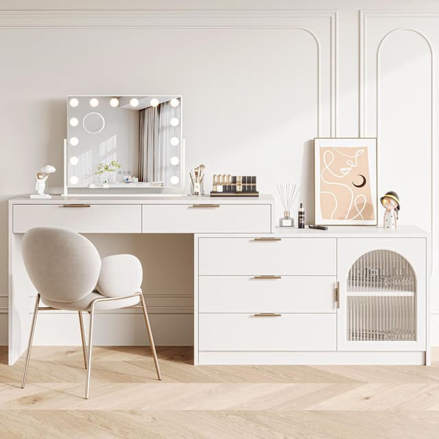 Detalle 2 de Dripex Miroir de maquillage Hollywood LED 14 lumières dimmables 54 x 43 cm avec rotation 360° et miroir x10