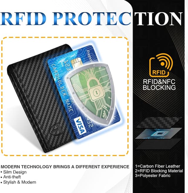 Thumbnail 3 de TEEHON Mens RFID Blocking Carbon Fibre Wallet