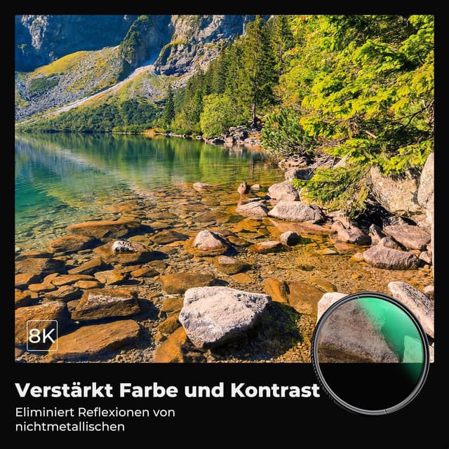 Detalle 2 de K&F CONCEPT Polfilter 62 mm CPL (Nano-Xcel) – reduziert Blendung und Reflexionen, schützt vor Staub & Kratzern