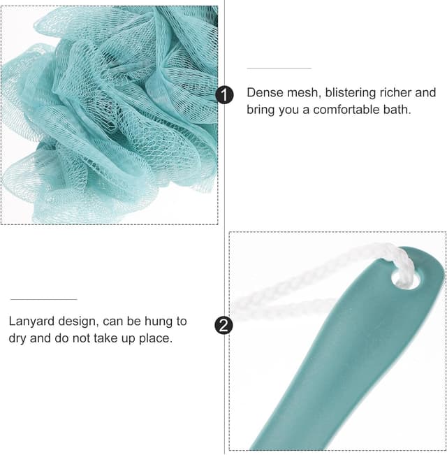 Detalle 2 de Rosenice 43cm Long Handled Back Scrubber – Soft loofah mesh shower brush with ergonomic handle