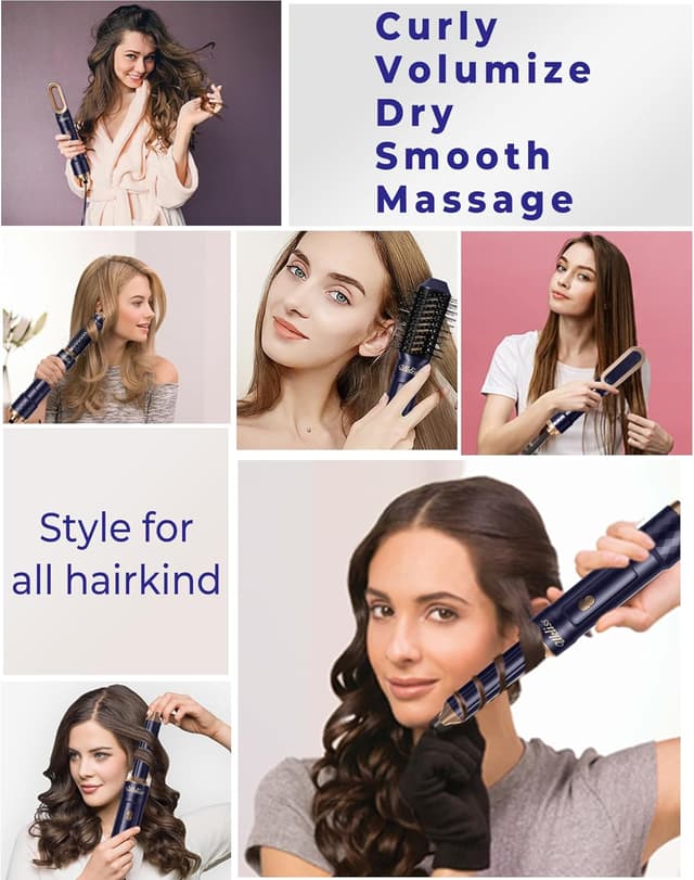 Detalle 2 de UKLISS 6 in 1 Airstyler: spazzola asciugacapelli & hairstyler con phon per capelli, testine termiche e arricciacapelli automatico