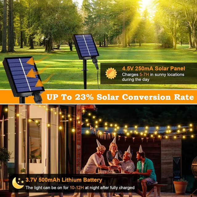 Detalle 2 de Realky Catena Luminosa Solare da Esterno 200 LED 27 m con 8 modalità e memoria, IP65 (bianco caldo)