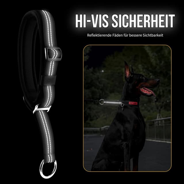Detalle de OneTigris Zug-Stopp Hundehalsband mit Polsterung, reflektierend – Schwarz XL für mittelgroße bis große Hunde