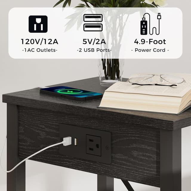 Thumbnail 3 de VIMBER 2-Tier Side Table with Charging Station