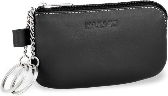 Detalle de Schlüsseletui von MANAGE mit 2 Reißverschlussfächern aus echtem Leder für Damen und Herren