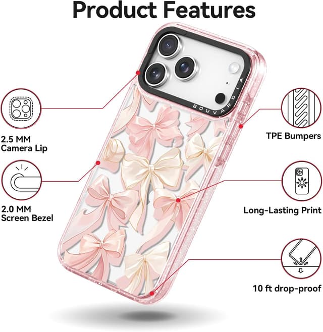 Detalle de Bouvardia for iPhone 17 Pro Case with Flying Bows TPU Protection
