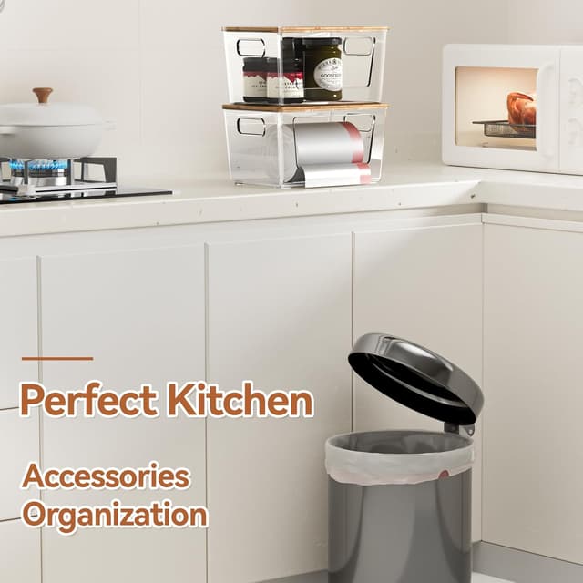 Detalle 2 de spospo 2 Pack Trash Bag Holder with Bamboo Lid (Stackable, Extra-Large Clear Dispenser)