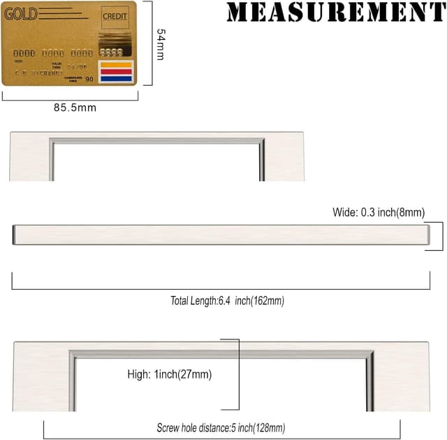 Detalle 2 de Amerdeco set 5 maniglie per mobili da cucina con interasse fori 128 mm nichel satinato spazzolato UK0035