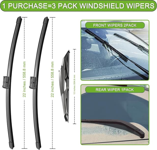 Detalle de PARRATI Windshield Wipers for 2007-2014 Chevrolet Tahoe (Front 22"+22", Rear 12") – OEM Replacement Set of 3