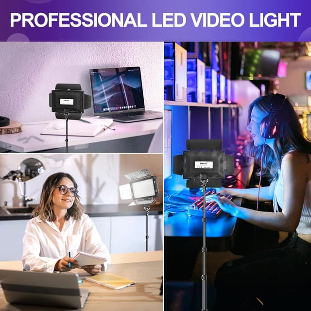 Detalle de EMART LED Video Light 2 Packs (dimmable) with diffuser, 9 colour filters and tripod