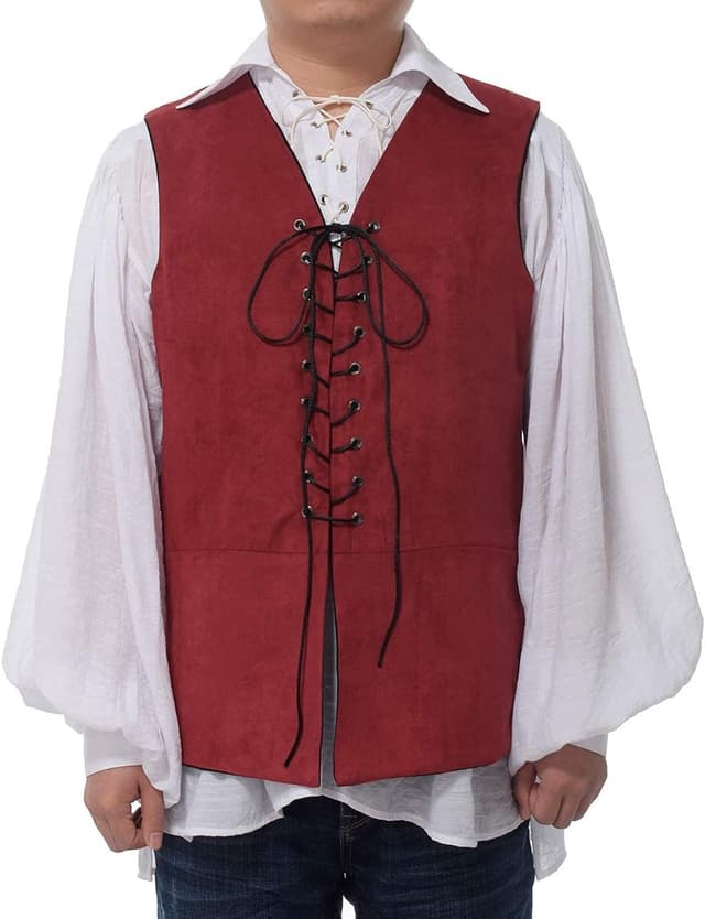 Detalle de GRACEART Renaissance Médiéval : gilet homme réversible pirate, idéal déguisement