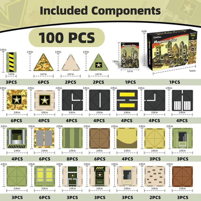 Detalle 2 de GobiDex 100PCS Army Magnetic Tiles 🧩