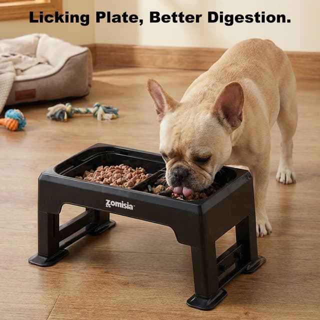 Detalle de ZOMISIA Hundenapf erhöht 6-fach höhenverstellbar (3-in-1) mit Slow-Feeder und 2 Edelstahlschalen, 1,6 l