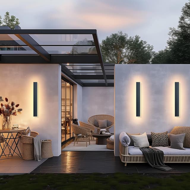 Detalle 2 de Applique murale LED noire étanche IP65 longue 12W (3000 K) en métal pour intérieur/extérieur