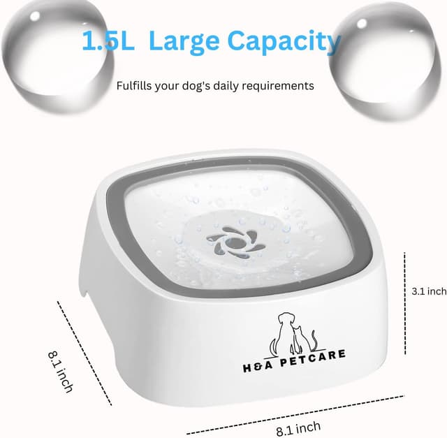 Detalle de H&A PETCARE Non Spill Dogs Water Bowl (1.5L) – Travel splash-proof bowl for dogs and cats, grey