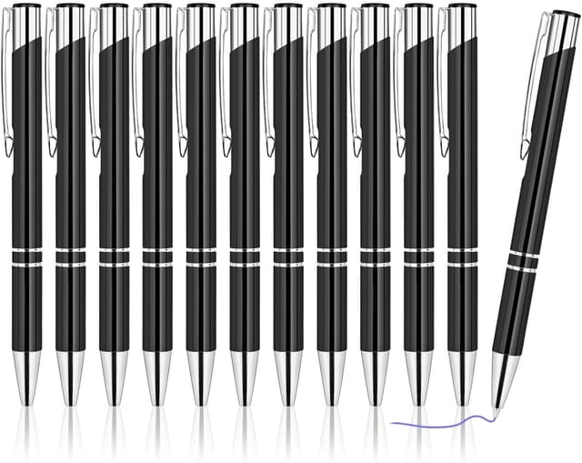 Detalle de AUAUY Einziehbare Kugelschreiber (12er-Set) mit blauem Druck, Metall-Klickstift für Schule & Büro