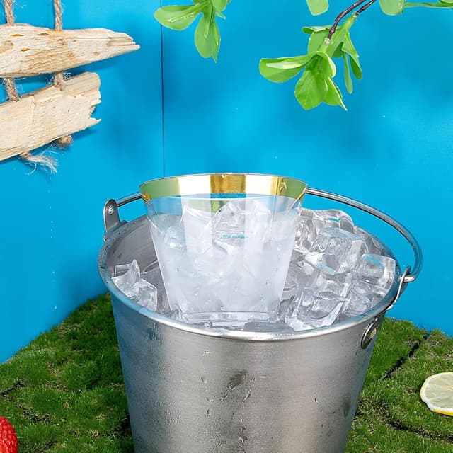 Detalle 2 de Hioasis 200Pcs Clear Plastic Cups with Gold Trim (9OZ), BPA-Free Disposable Party Cups