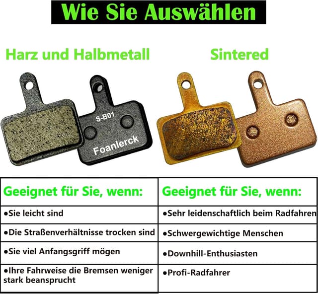 Detalle de Foanlerck 4 Paar Bremsbeläge für Fahrrad – Resin/Semi-Metallic für Shimano B01S/B03S/B05S und diverse Shimano-Modelle