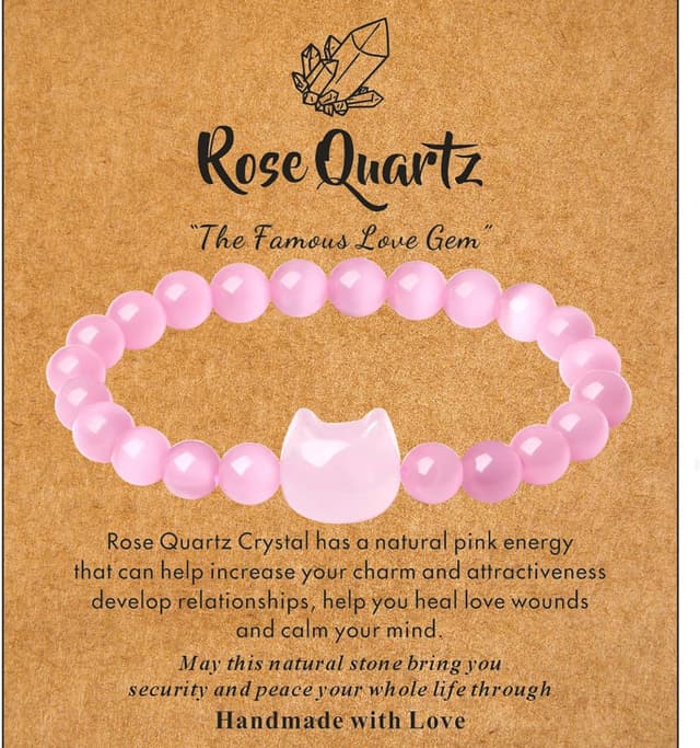 Detalle de XIANNVXI Cat bracelet Rose Quartz 8mm
