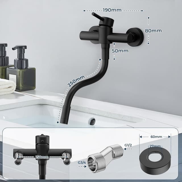 Detalle 2 de Hurran Rubinetto cucina muro nero 360°