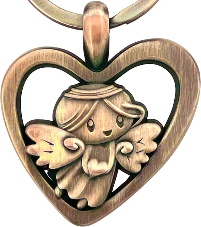 Detalle de LANOLU Schutzengel Schlüsselanhänger Engel als Glücksbringer für Auto, Motorrad & Fahrrad – mit Platz für Gravur