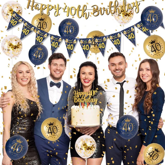 Thumbnail 2 de 40th Birthday Decorations Blue and Gold Party 🎈