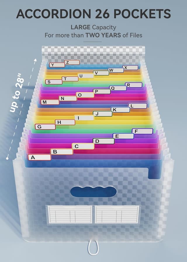 Detalle 2 de ABC life A4 Dokumentenmappe mit Gittermuster, 26-Fächermappe „Akkordeon“ erweiterbar – Organizer (Blau)