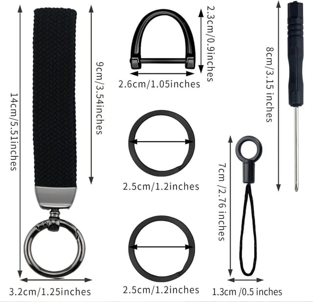 Detalle 2 de Elastic Wristlet Keychain – Braided Stretchy Key Chain with 2 Keyrings and D-ring for Car Keys, ID Badges