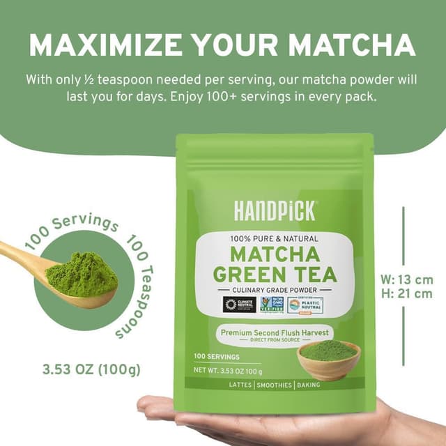 Detalle 2 de HANDPICK Té Verde Matcha Japonés 100g 🍵 Calidad Culinaria