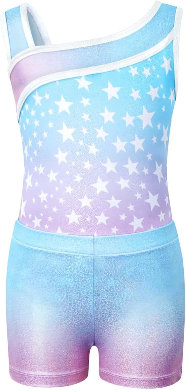Detalle de Gogokids girls’ three-piece gymnastics set (sleeveless leotard, shorts and hairband) for ages 3–12