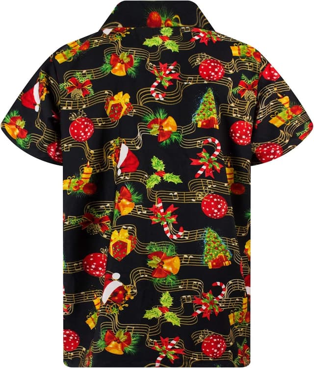 Detalle de King Kameha Men’s Ugly-Christmas-Shirts Funky Short-Sleeve Button-Up Ginger-Bread Print