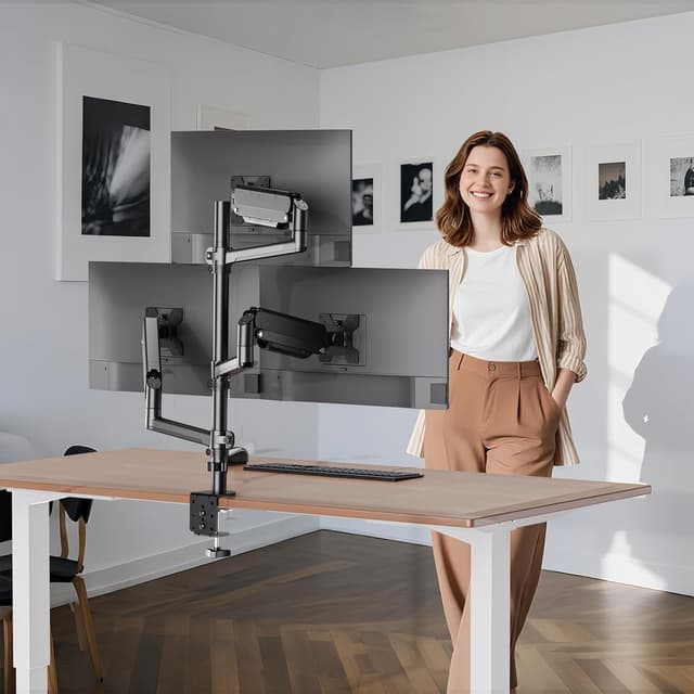 Detalle 2 de WALI triple monitor mount for 13–32 inch screens (GSDM003XL) with gas spring arms, black