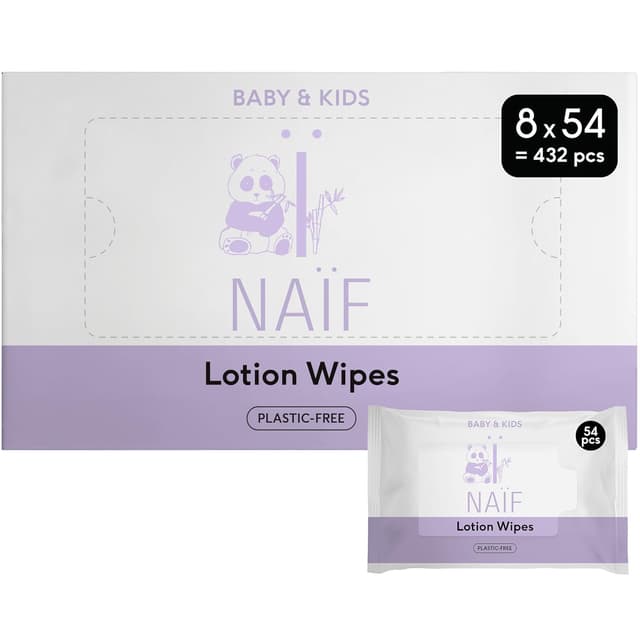 Detalle de Naïf plastikfreie Lotion Feuchttücher (432 Stück, 8x 54) für Baby & Kind – 0% Parfüm und Alkohol