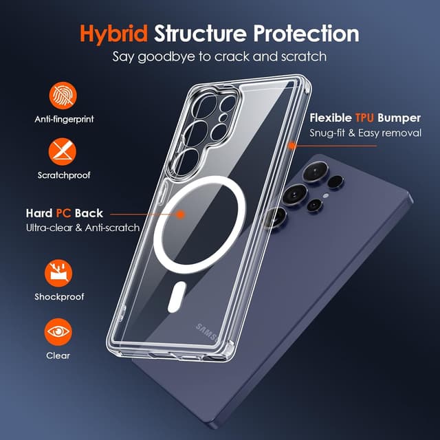 Detalle de iVoler Chiaro Cover Magnetica per Samsung Galaxy S25 Ultra 5G compatibile MagSafe (trasparente, sottile, anti-ingiallimento)