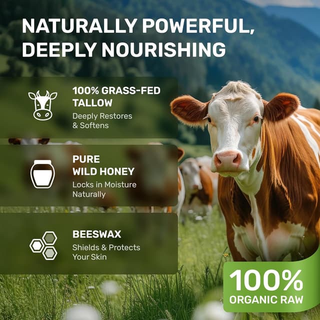 Detalle de Beef Tallow for Skin Grass-Fed Whipped Tallow & Honey Balm (Fragrance-Free, Non-Comedogenic)