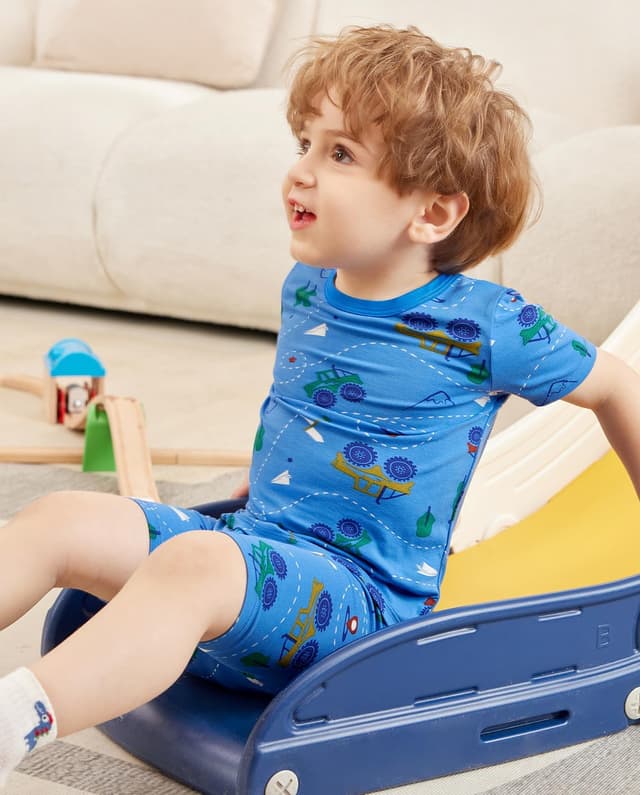 Detalle de babee Reshinee Bamboo Viscose Toddler Pajamas Set (2-Piece) — Short-Sleeve & Short Pants, 12M-8Y Snug Fit