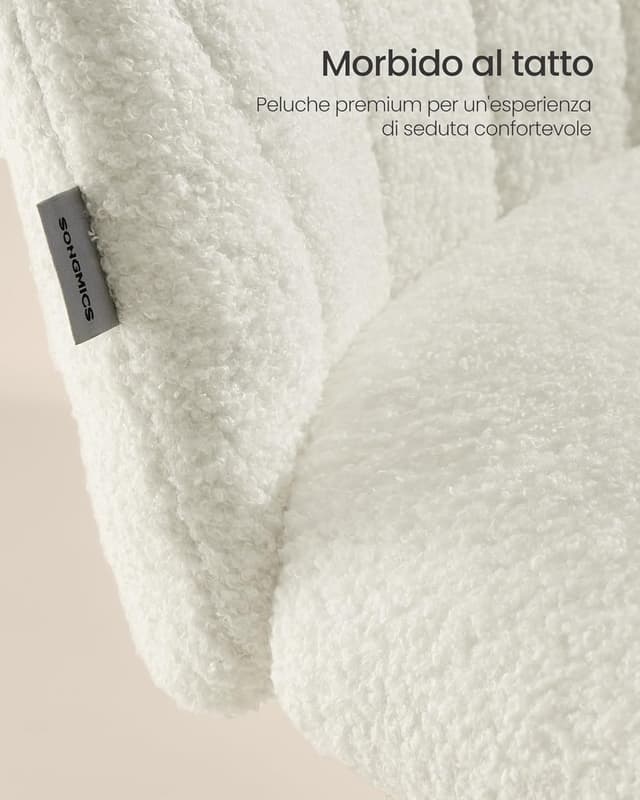 Detalle de SONGMICS OBG027WD01 sedia da ufficio in tessuto peluche regolabile in altezza (bianco crema)