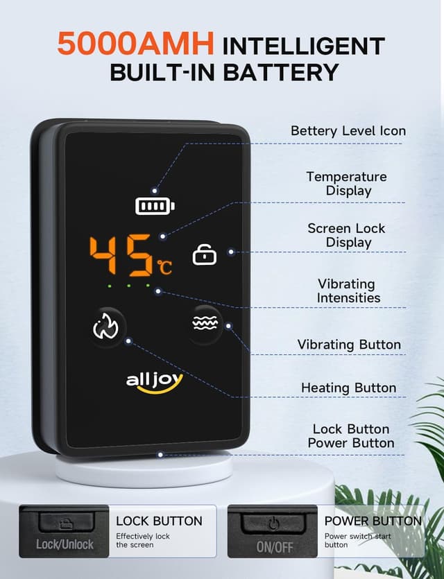 Detalle de ALLJOY Cordless Heat Pad for Back Pain Relief (170cm) with 3 Heat Settings & 5 Vibration Modes