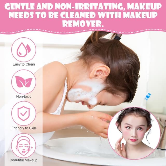 Detalle de Aomig Kids Makeup Sets for Girls (37 pcs) washable make-up kit with 8 brushes