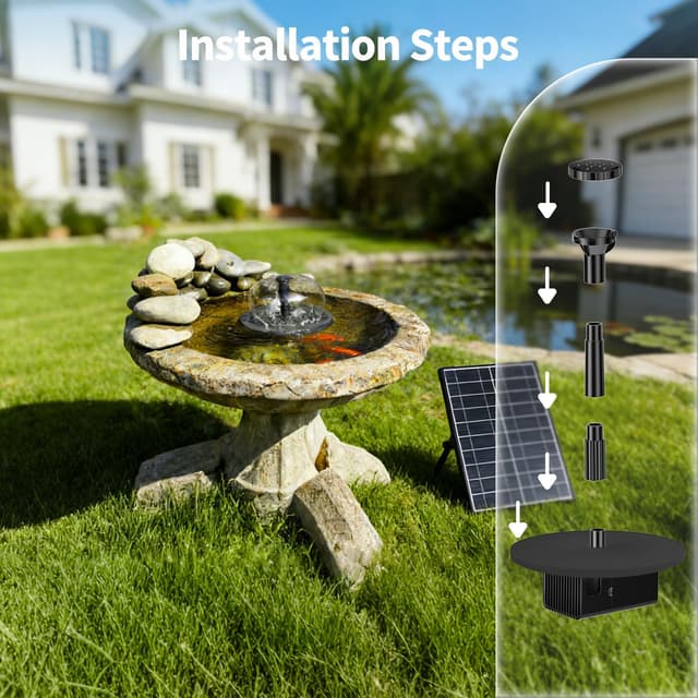 Detalle de POPOSOAP 8W Solar Fountain Pump for Bird Bath with 8 Nozzles, Glass Solar Panel & Low-Water Auto Stop