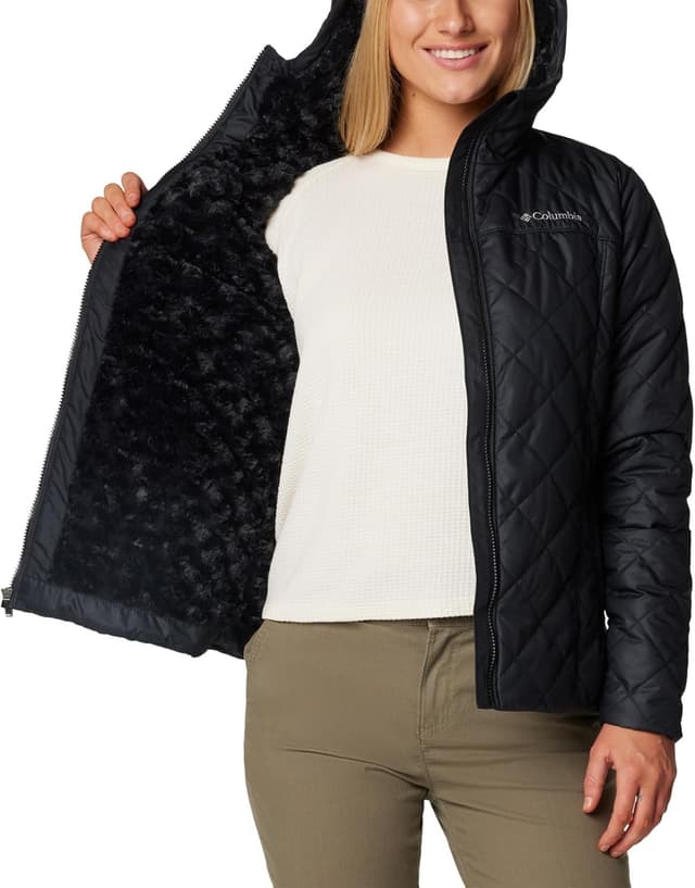 Detalle de Columbia Damen Copper Crest II Kapuzenjacke (Black, Größe XL) – mit synthetischer Daunenisolierung